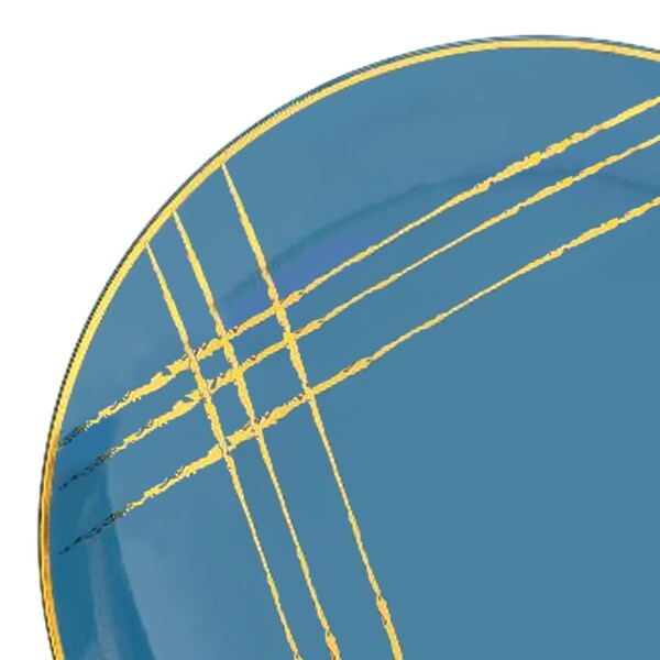 Smarty Had A Party 10.25" Blue with Gold Brushstroke Round Disposable Plastic Dinner Plates (120 Plates), 120PK 910BLG-CASE - main